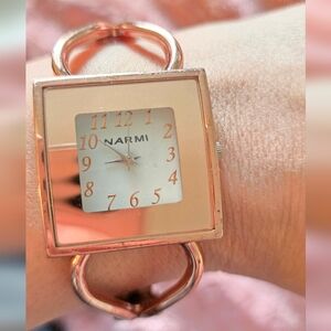Narmi Rose Gold Square Cuff Watch | Minimalist Mirror Dial | Modern Vintage